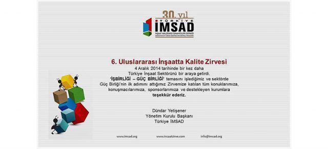 Свидетельство благодарности от IMSAD к компании Hekim Yapı